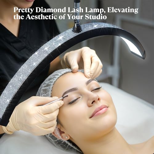 Mznoo Lash Light, 23IN Bling Diamond Half Moon Light with Tool Tray, Black - color: Black