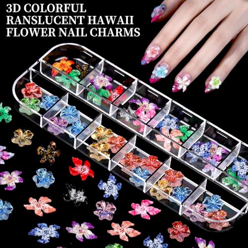FANDAMEI Nail Charms, 8-Box Nail Charms and Gems, Fruit Bow Hawaii Flowers Petals 3D Nail Art Charms Bulk, Charms Y2K for Nails, Colorful Bubble Beads Nail Rhinestones, Gold Studs Nail Pearls for DIY - color: Pink flower petal/clear bubble bead/orange 3D