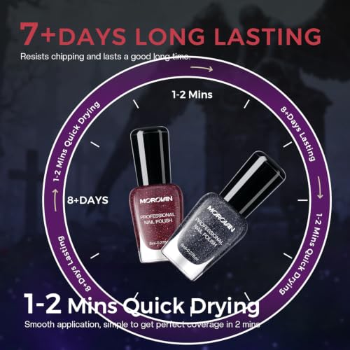 Morovan Dark Nail Polish Set: 6 Color Gothic Black Glitter Deep Purple Gift - color: Midnight Gothic
