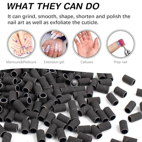 Nail Sanding Bands 240 Grit Extreme Fine 200Pcs Black Professional Bands and 2Pcs Nail Drill Bits for Manicures and Pedicure - color: Black, size: 240 grit