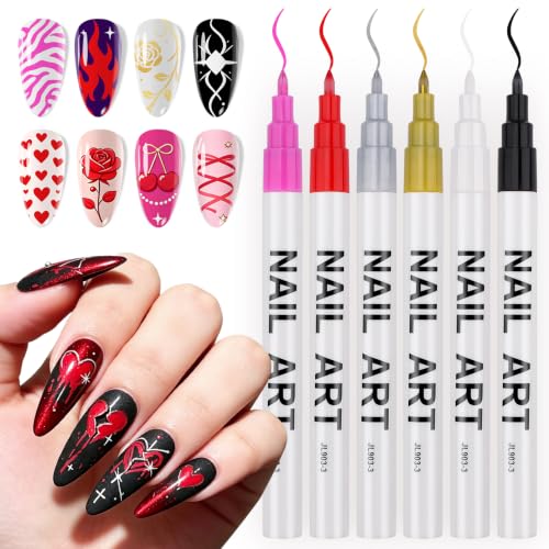 12 Colors Nail Art Pens Set, TOROKOM Nail Art Markers 3D Nail Polish Pens - color: 6 Color-A