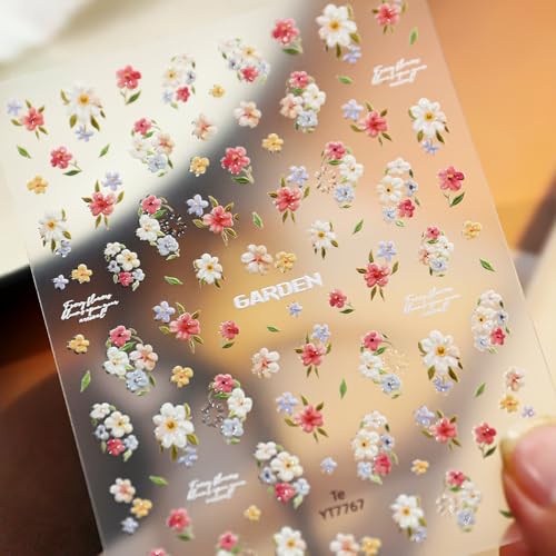 Flower Nail Art Stickers Elegant Floral Nail Decals Charms 3D Self-Adhesive Cute Flowers DIY Date Spring Summer Nail Supplies Manicure for Nail Decorations - color: Elegant Flowers