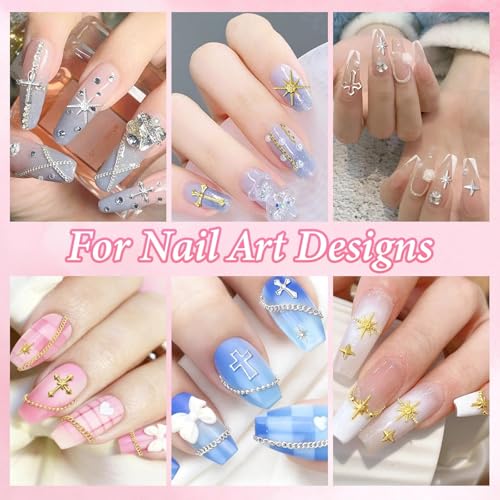 Gold Silver Caviar Nail Beads, 3D Starburst Chain Cross Nail Charms - color: S2