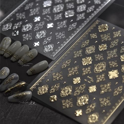 5D Embossed Nail Stickers, Premium Salon-Quality Self-Adhesive 3D Nail Art Decals, Refined Classic Designs for Easy DIY Manicure (Couture Gold) - color: Couture Gold
