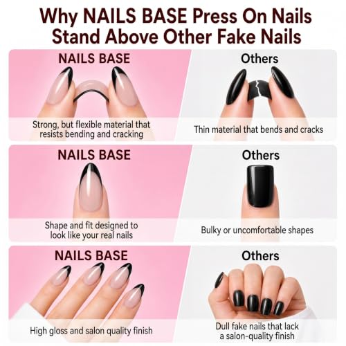 30Pcs Black French Tip Press On Nails, Soft Gel Almond Nails - color: Various colors