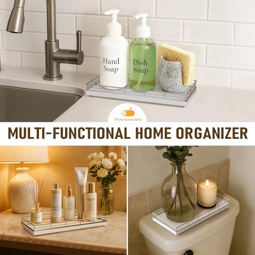 Bathroom Vanity Tray for Countertop, 12" x 6" Oak Wood Toilet Tank Tray - color: Silver, size: 12" x 6" x 1.5"