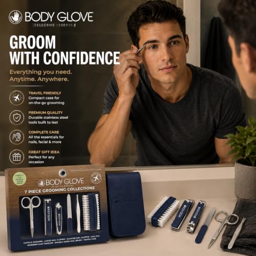 Body Glove Men’s Manicure Set, 7-Piece Grooming Kit with Case