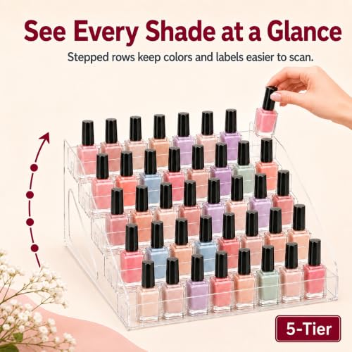 5-Tier Nail Polish Organizer, Clear PET Tabletop Display Rack - color: Clear - 5 Tier