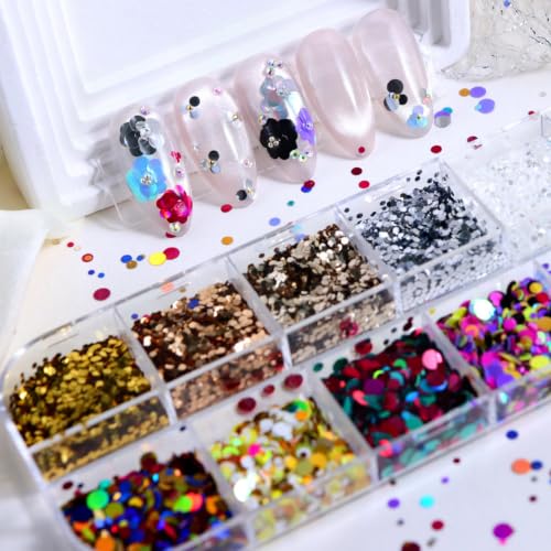 Nail Glitter Sequins Round Confetti Glitter Holographic Colorful Dot Flakes - color: W23
