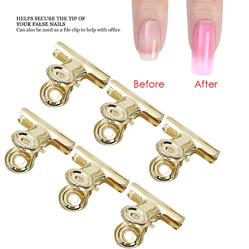 12 PCS Nail Clip, Curve C Nail Extension Clips, File Clip or Nail Pinching Clips, Multi-function Nail Art Accessories for Nail Acrylic Extension and Fixation(golden)