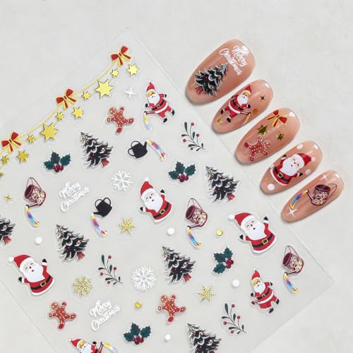 6Sheets Christmas Nail Art Stickers Xmas Tree Snowman Santa Claus Design - color: Red Green Pink