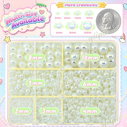 qiipii 2mm-10mm Ivory AB Flatback Half Pearls Nail Charms Half Round Gems - color: Beige, size: AB Coating Half Pearls