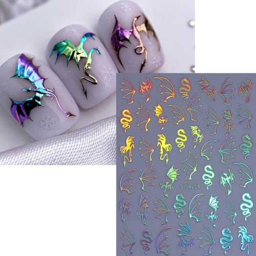 Halloween Dragon Nail Art Stickers Metallic Holiday Nail Decals, 5 Sheets - color: Multicolor-11