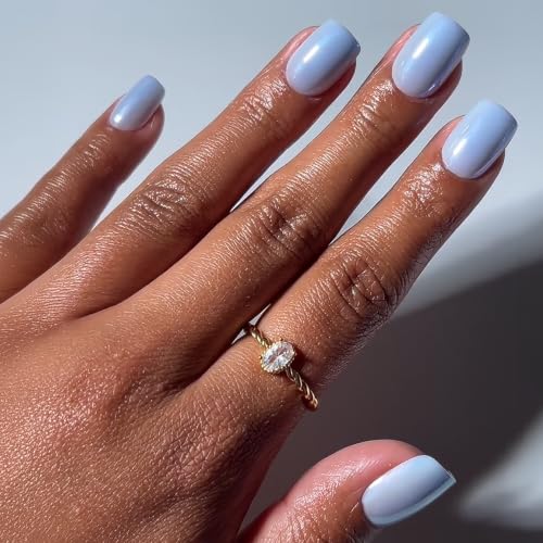 Glamnetic Press On Nails - Short Squoval, Glazed Fake Nails 30 Pc Full Kit - color: Powder Bleu - Light Blue Solid