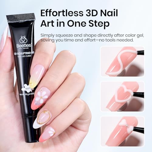 Beetles White Sculpting Gel for 3D Nail Art – No Wipe 3D Rhinestone - color: E-White-1