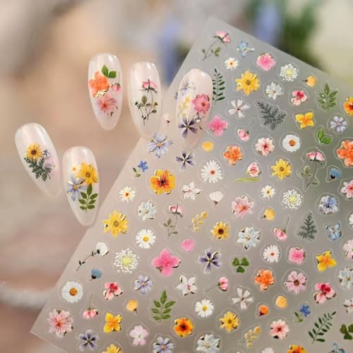 Flower Nail Art Stickers Decals Floral Leaf Plant Nail Decals for Nail Art Design 3D Self-Adhesive Nail Sticker Colorful Flower Adhesive Transfer Slider DIY Spring Tip Decor Manicure - color: 1