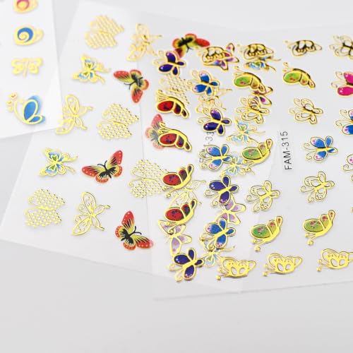 30 Sheets 3D Butterfly Nail Stickers Gold Foil Edge Nail Decals - color: Style-40