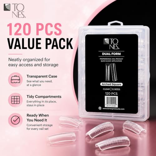 TONES Premium Dual Form 120 PCS (Arched Square) Soft Reusable, Nail Extension Molds | Professional Gel Tip System | DIY Home & Salon Nail Art Kit
