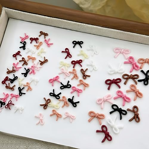 350Pcs Colorful Bow Nail Charms Cute Bow Charms for Nails Design Bowknot Nail Art Charms Kawaii Bow Nail Jewelry Accessories Resin Bow Nail Rhinestones Cute Mini Nail Gems for Women Nail Decoration - color: black