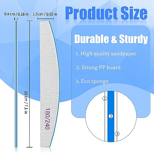 Nail File 12 PCS Professional Reusable 180/240 Grit Double Sides Washable Nail File Manicure Tools for Natural Nails and Acrylic Nails Tools Suit for Home Salon - size: 180/240 Grit Nails Edge/Natural nails