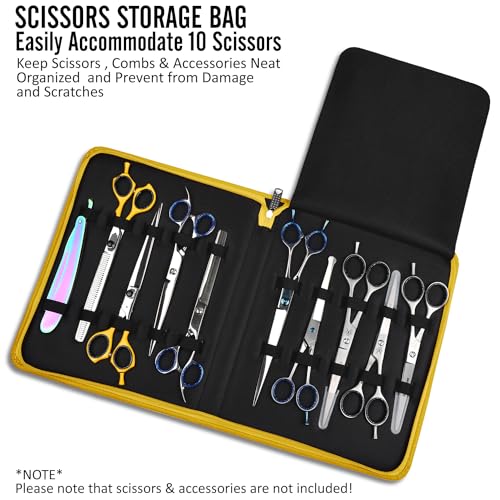 Leather Shear Cases for Hairstylist Holds 10 Grooming or Beauty Shears, Shear Holder (YELLOW) - color: YELLOW