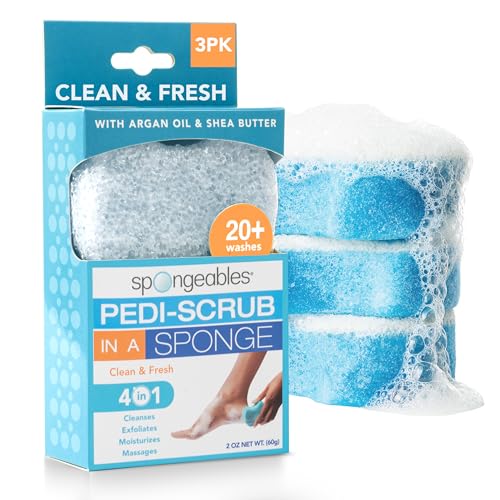 Spongables Pedi Scrub Foot Exfoliating 20+ Wash Sponge, Clean & Fresh, 3 Count - color: Clean and Fresh, size: 1 Count (Pack of 3)