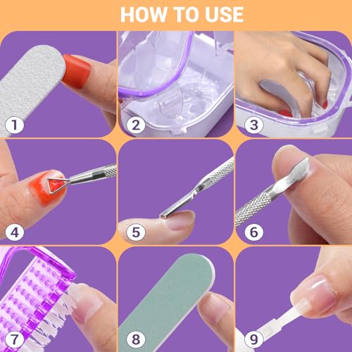 TsMADDTs 12 pcs Nail Soaking Bowl Acetone Gel Polish Remover Kit with 2 pcs Soak Off Bowls for Hands, Cuticle Remover Tools, Cuticle Oil, Files, Buffers, Brush for Nail Care - color: Purple