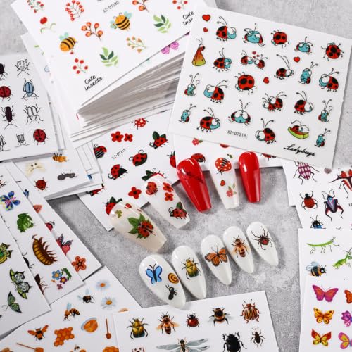 30 Sheets Insect Nail Stickers Fall Flower Butterfly Nail Decals - color: Style-09