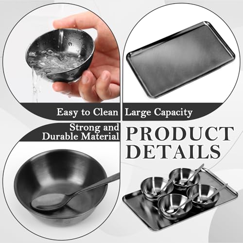 9 PCS Black Esthetician Supplies 4 Black Facial Bowls Esthetician 4 Facial Mixing Spoons Facial Mask Mixing Bowl Large Stainless Steel Skincare Tray Esthetician Spoons for Skin Care Face Mask - color: Black