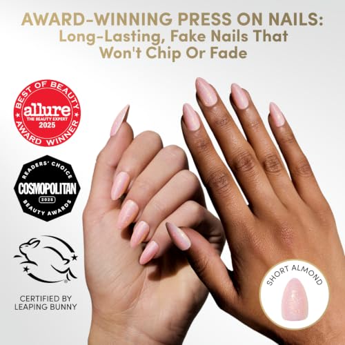 Glamnetic Press On Nails - Short Almond, Holo Fake Nails 30 Pc Full Kit - color: Fairy Flexx