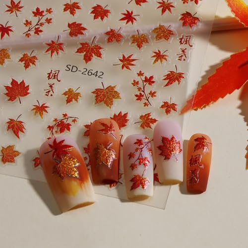 3D Fall Nail Stickers, Maple Leaf Autumn Nail Decals for Nail Art, 3 Sheets - color: Multicolor-03