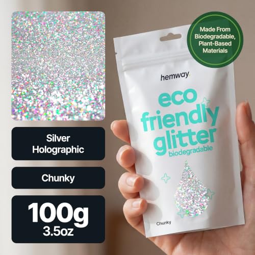 Hemway Biodegradable Glitter Silver Holographic 3.5oz Eco Friendly Chunky - color: Silver Holographic, size: Chunky (1/40" 0.025" 0.6mm)