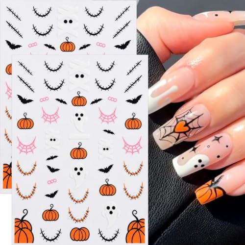 Halloween Nail Stickers, Ghost Mummy Pumpkin Bat Nail Decals, 6 Sheets - color: Multicolor-01