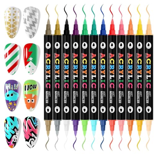 24 Colors Acrylic Nail Art Markers, 0.7mm Extra Fine Tip Water‑Based Nail Drawing Pens, Waterproof Quick Dry DIY Graffiti Nail Art Pens for Nail Decorations, False Nails, Acrylic Nails, Craft Supplies - color: 24 Colors（B）