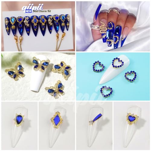 24pcs Blue Nail Rhinestones Luxury Nail Charms Sapphire Heart Charms for Nails 3D Big Royal Blue Nail Gems Crystals Diamonds Jewelry Stones Alloy Nail Art Studs Nail Art Decor for Arylic Nails Crafts - color: Luxury Charms - Blue, size: 1 Box