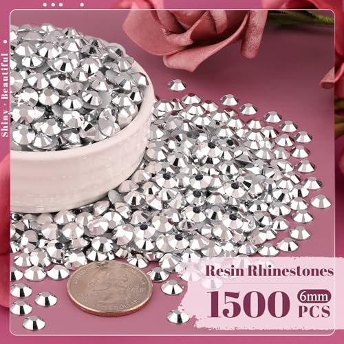 1500PCS 6mm Resin Rhinestones Bulk for Crafting (Silver), Flatback Bedazzling Crystals for Crafts DIY Nail Decoration, Gems Charms for Tumbler Shoes Clothing Fabric with Pickup Pen and Tweezers - color: B03 Resin Rhinestones (Silver), size: 6mm