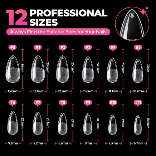 UNA GELLA Medium Almond Gel Tips Nail Kit, Pre-Etched Nail Tips 120PCS