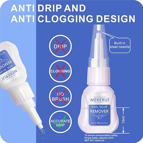Mekerui Nail Glue & Remover Kit - 30+ Days Long-Lasting Gel, No UV Light Needed, Dropper-Type Quick Removal (G1 & R1 Professional Bundle) - size: 1 Fl Oz (Pack of 1)