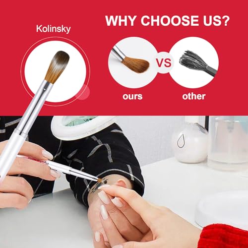 4PCS Acrylic Nail Brush Set, Kolinsky Hair, Oval Crimped Pressed Shaped, Size 6/8/12/16 - Red Metal Handle Professional Manicure Powder Brush for DIY Home Salon - color: A+4pcs Gradient Red Silver, size: 4PCS