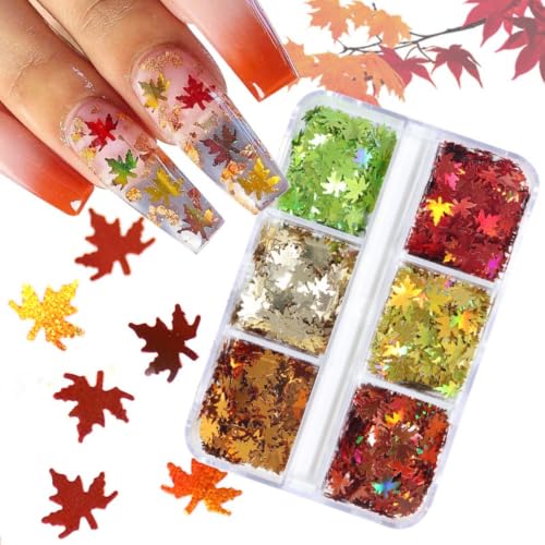 2Box 6Grids Maple Leaf Fall Nail Glitter - color: Color 1