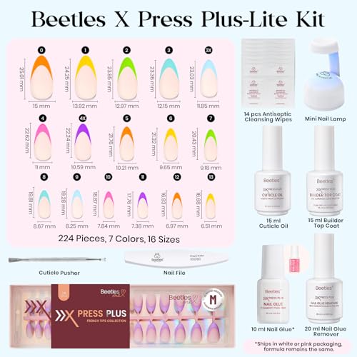 Beetles Press On Nails Kit - Medium Almond French Tip Nails Kit, 224 Pcs - color: A - Fruity French - Medium