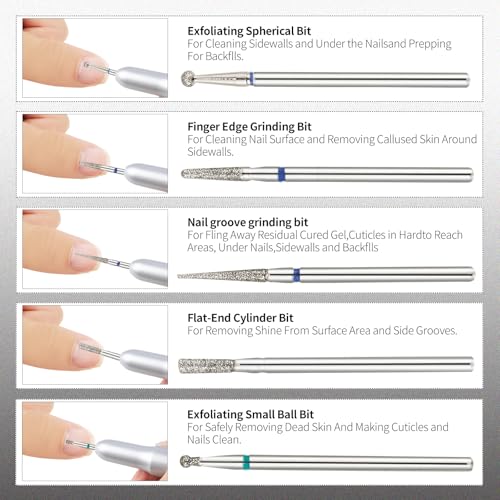 10pcs Nail Drill Bits Set,Cuticle Clean Nail Bit,Diamond Nail Drill Bits For 3/32 Inch Electric Nail File,Suitable For Acrylic Nail Gel Polish Manicure,Nail Design Prep Tools
