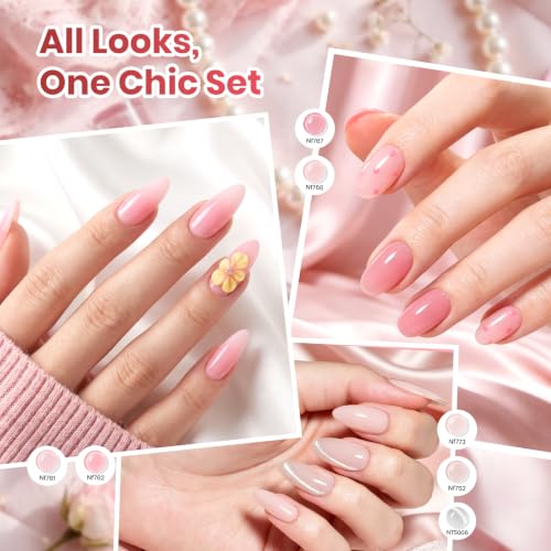 Beetles Jelly Gel Nail Polish Set, 20 Colors Nude Pink Gel Nail Kit - color: A - Sheer | Lady's Whisper
