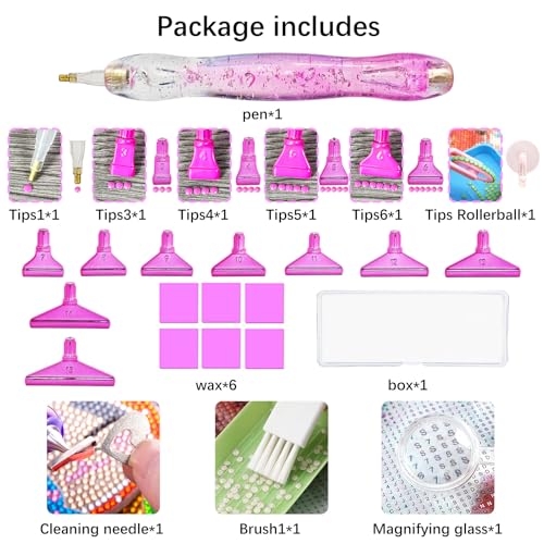 CXJINZE 26 Pcs Plastic 5D Diamond Art Pens Kit with 13 Nibs Stylus Tool - color: Pink
