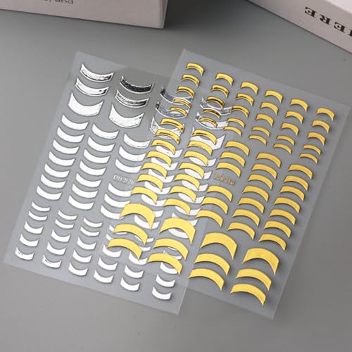 8 Sheets Gold Silver French Stripe Line Nail Stickers, 3D Self-Adhesive - color: Dh-825+826