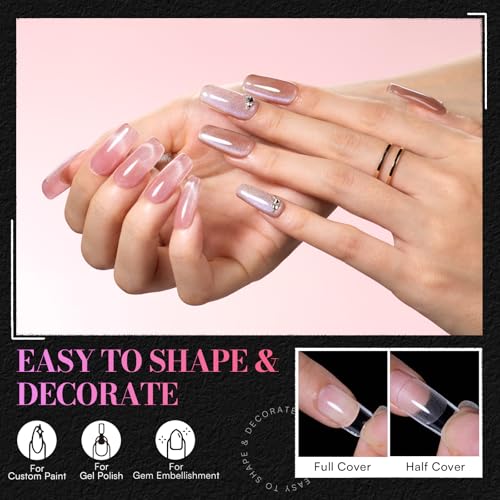 Makartt Short Square Nail Tips: 504PCS Pre Etched Clear False Nails Tips Square Shapes, 15 Sizes Full Cover Half Matte Soft Acrylic Press On Nail Extensions Supplies Salon and DIY at Home - size: Short Square-504 Pcs