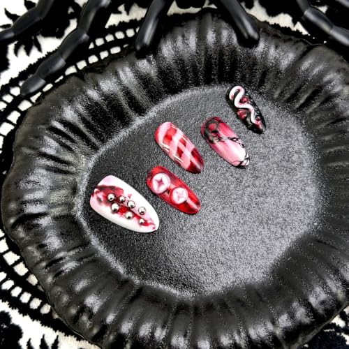 30pcs Halloween Press on Nails Gothic Red Black Eye Spider Web Fake Nails - color: Halloween Press on Nails 14