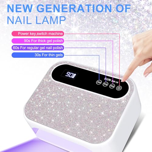 Led Nail Lamp,Professional UV Light for Gel Nails with Auto Sensor - color: AB Crystal(Sparkly White)