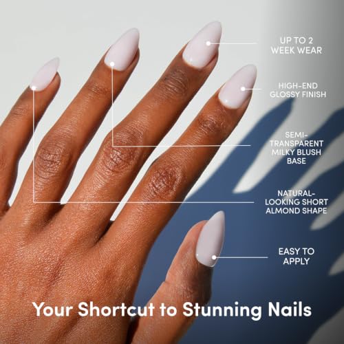 Glamnetic Press On Nails - Short Almond, Glossy Fake Nails 30 Pc Full Kit - color: 1F - Sugar Doll