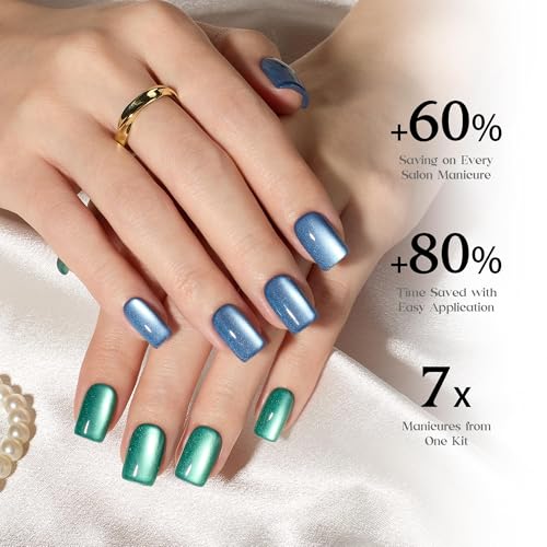Beetles X Press Cat Eye Nails - 7 Colors Short Square Press On Nails - color: 4 - Midnight CatEye - S